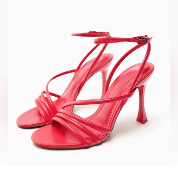 Zara Shoes - Zara High Heeled Strap Sandals Red. Size 8.5